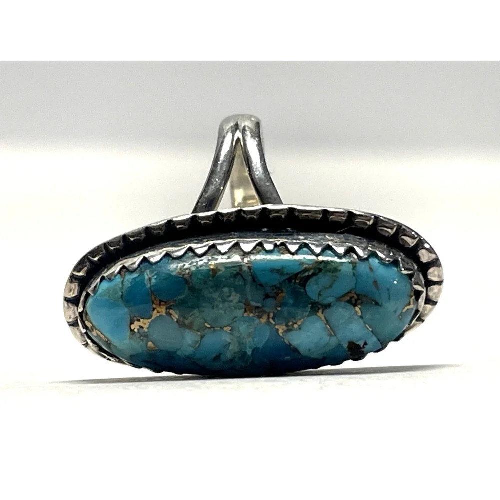 YS India 925 Sterling Silver Blue Turquoise Ring Size 7.5 6g